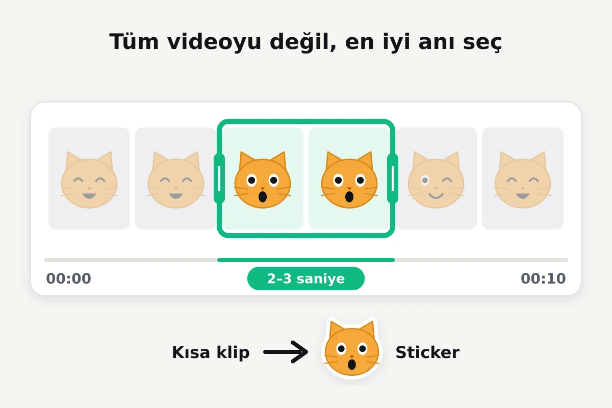 On saniyelik bir video zaman çizelgesinde ortadaki 2–3 saniyelik şaşkın kedi anının seçilmiş hali